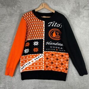 Titos Handmade Vodka Ugly Holiday Sweater Mens Medium Black Orange Graphic Logo